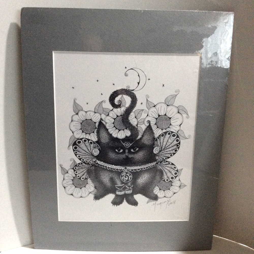 NWOT Margaux Allard hand drawn kitty picture art